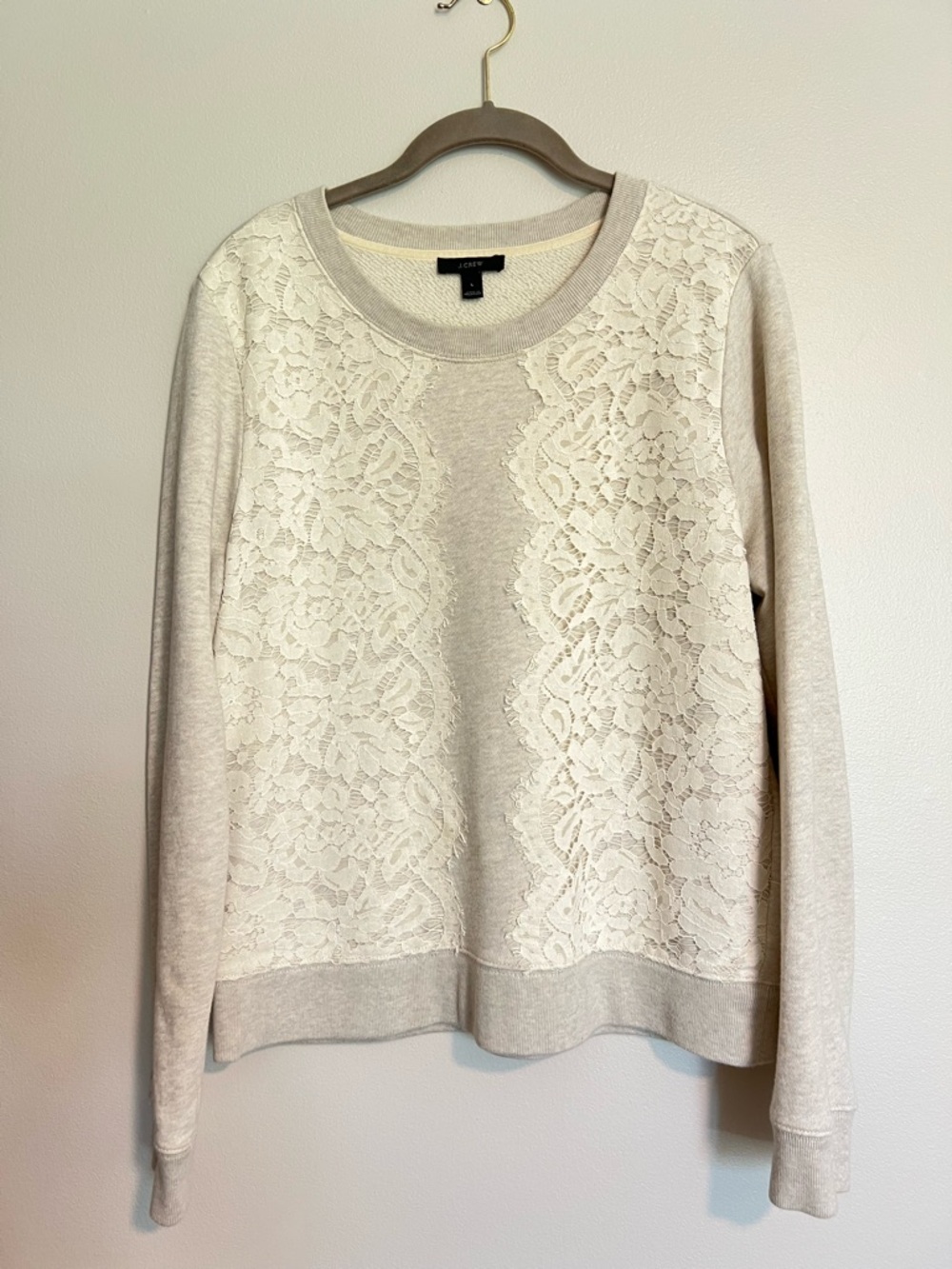 J. Crew Cream Lace-Front Sweatshirt